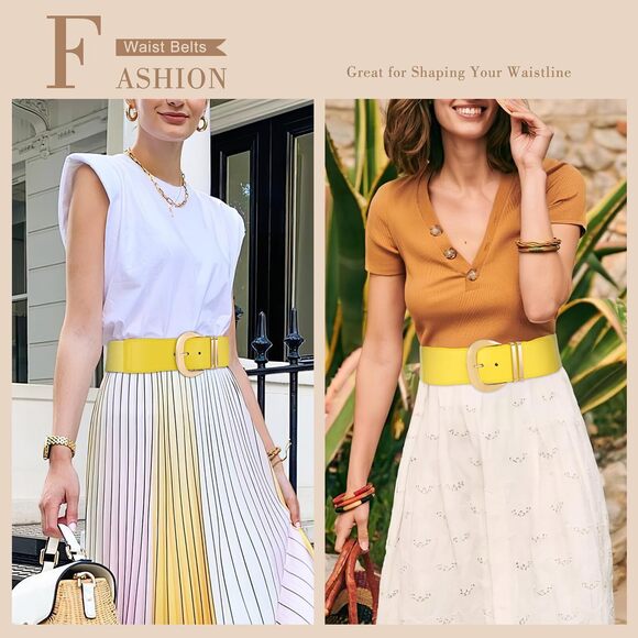 Women Wide Elastic Waist Belt For Dresses Fashion Gold Buckle Stretchy 5372 Women Wide Elastic Waist Belt For Dresses Fashion Gold Buckle Stretchy 5372